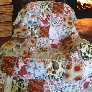 Flannel Rag Quilt With Batting, 50x64, Sunflowers, Pumpkins